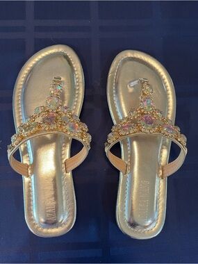 Embellished Gold Jeweled Thong Sandals